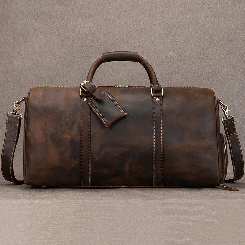 Big Capacity Genuine Leather Travel Bag For Men Women Soft Black Cowhide Casual Travel Duffel Large Luggage Weekend Shoulder Bag