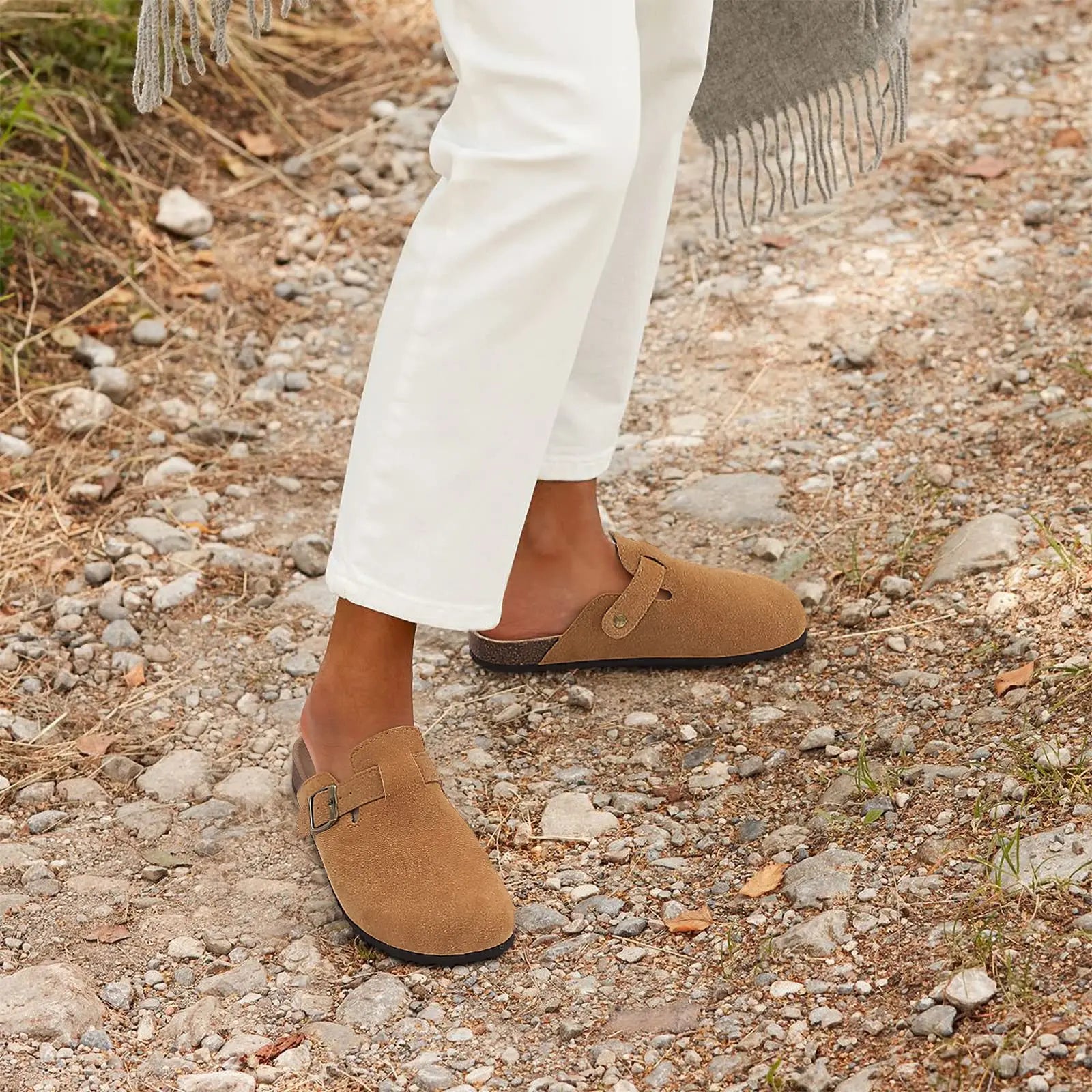 KIDMI Suede Clogs for Women Men Mules Cork Footbed Sandals With Arch Support Fashion Nonslip Outdoor Beach Slippers Home Shoes