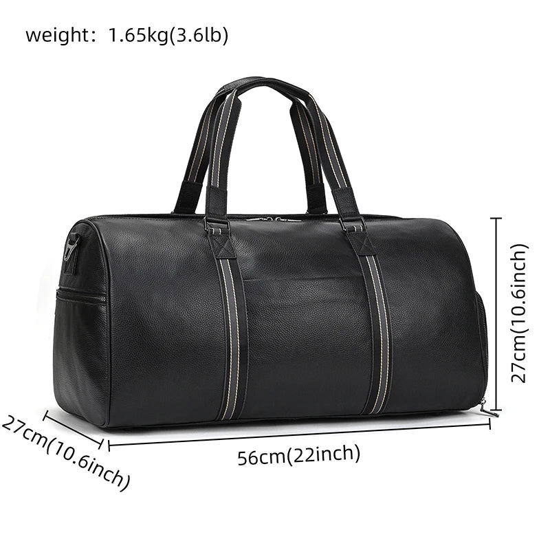 Big Capacity Genuine Leather Travel Bag For Men Women Soft Black Cowhide Casual Travel Duffel Large Luggage Weekend Shoulder Bag