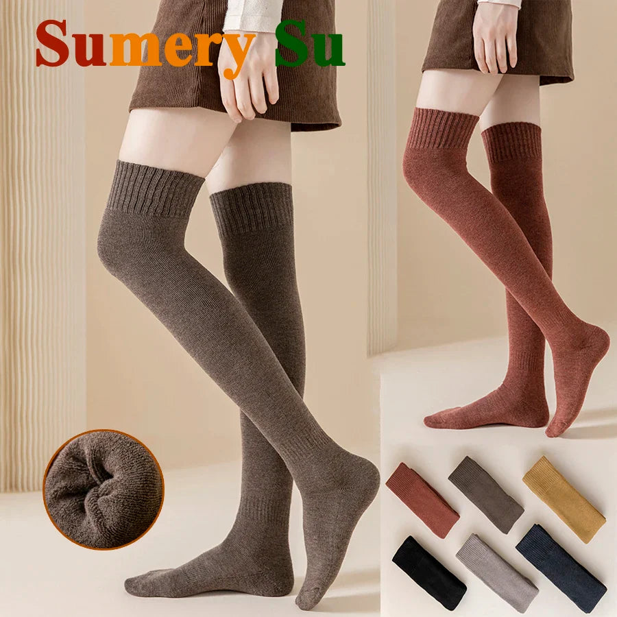 Thick Stockings Socks Women Warm Winter Over Knee High Hold Up Cotton Sexy Slim Ladies Girls Halloween Gift 6 Colors 1 Pairs