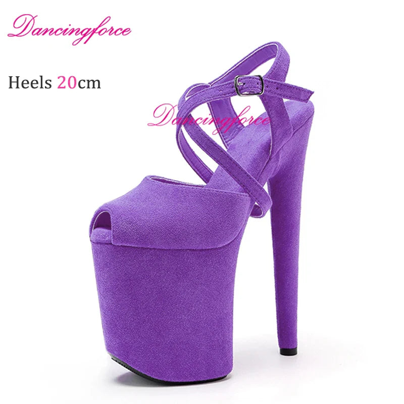 New Cross Straps 20cm 8inches Suede Upper Fashion Sexy Exotic High Heel Platform Party Women Sandals Pole Dance Shoes