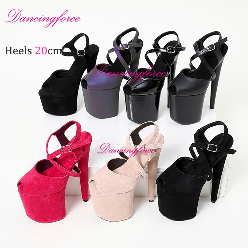 8Inches 20cm Shiny Stripper Pole Dance Shoes Sexy Thick Insole Platform High Heels Women Summer Cross Strips Sandals Female