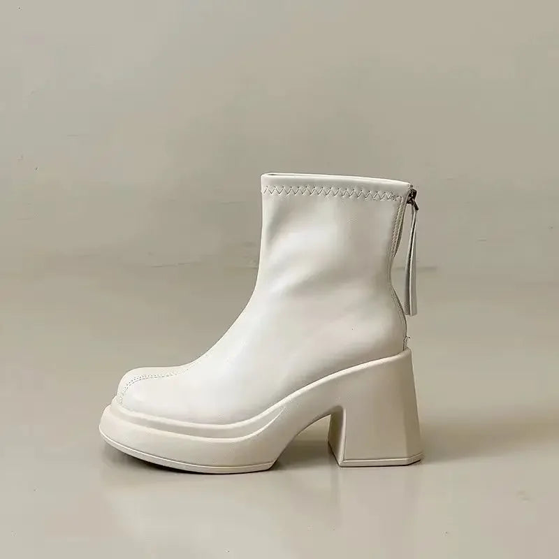 Booties Work Very High Heels Leather Female Short Shoes Combat Heeled Women's Ankle Boots Punk Style Boot Y2k Spring 2025 Autumn