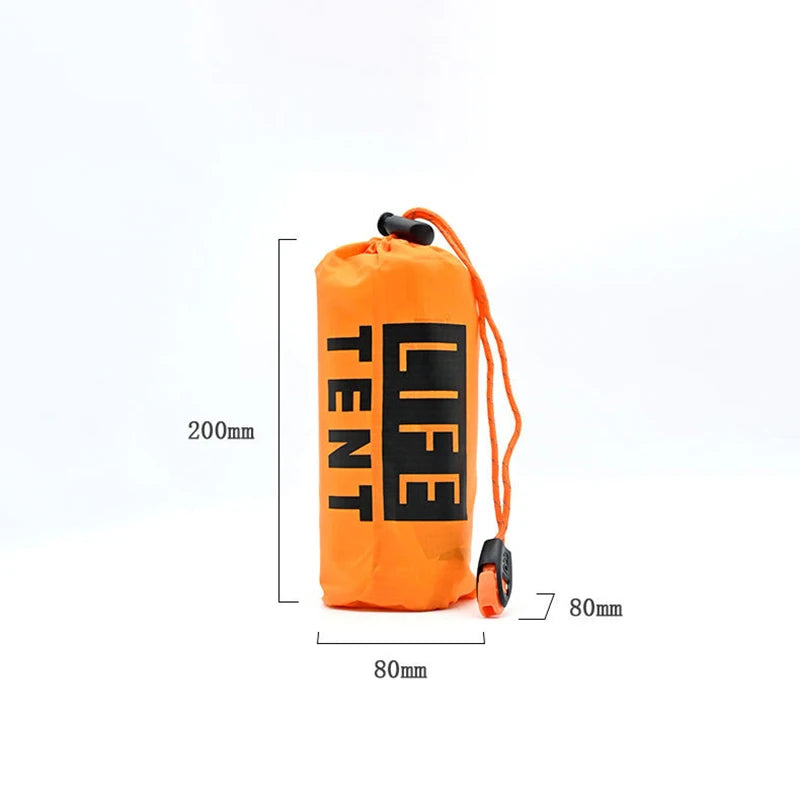 〔E〕Outdoor Insulated Emergency Tent Waterproof Emergency Life Saving Insulated Tent Includes Life Whistle Ripstop TentPouch
