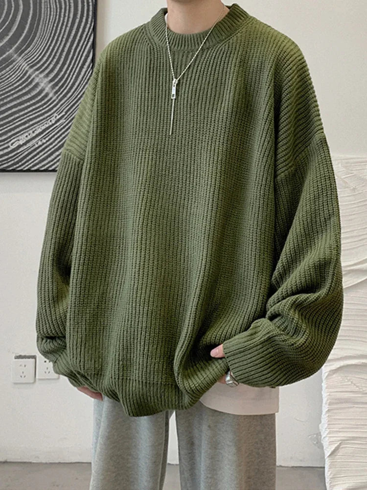 2025 Autumn Crew Neck Solid Color Pullover Sweaters For Men Casual Y2K Knitted Sweater High Street Fashion Jumpers Hombre