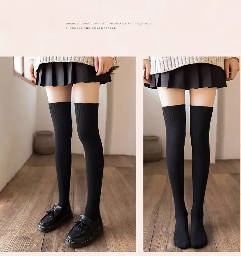 Winter Warm Long Socks Tube Thick High Tube Over Knee Knee-Length Hosiery Socks Terry Solid Color Women Thicken Calf Socking