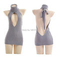 Sexy Open Chest Sweaters  Black Halter Knitted Sweater White Sexy Pullover Women Tops Slim V Neck Long Sleeve Femme