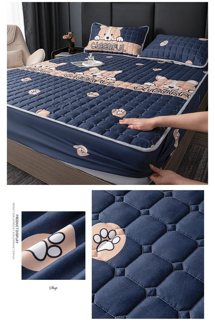 Quilted Bed Cover Cartoon Style Bedspread Elastic Mattress Protertor Thicken Bed Linen 매트리스커버 Home Bedsheets (No Pillowcase)