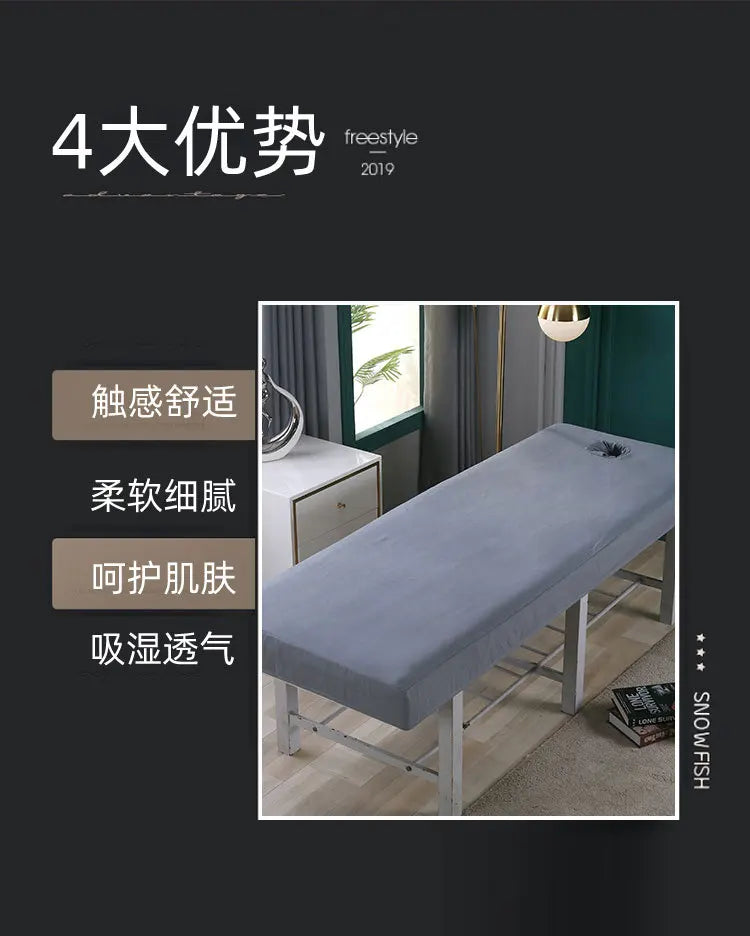 Beauty Salon High Elastic Solid Bed Cover Massage SPA Treatment Elastic Full Cover Rubber Band Fitted Bed Sheet with Hole