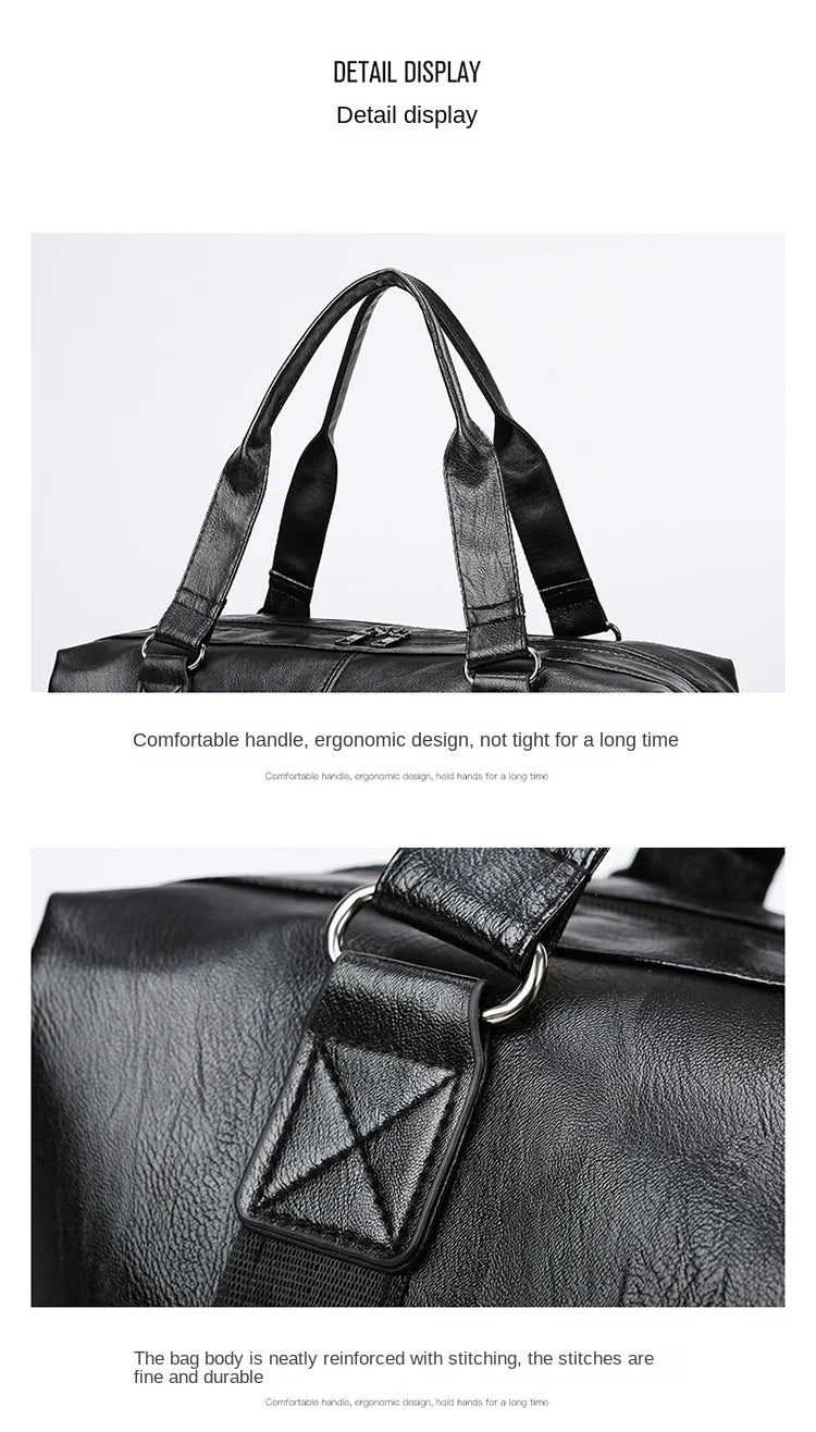 2023 New Men's Business PU Travel Handbag Soft Leather Texture Shoulder Bag Sports TrainingLarge Capacity Handheld Crossbody