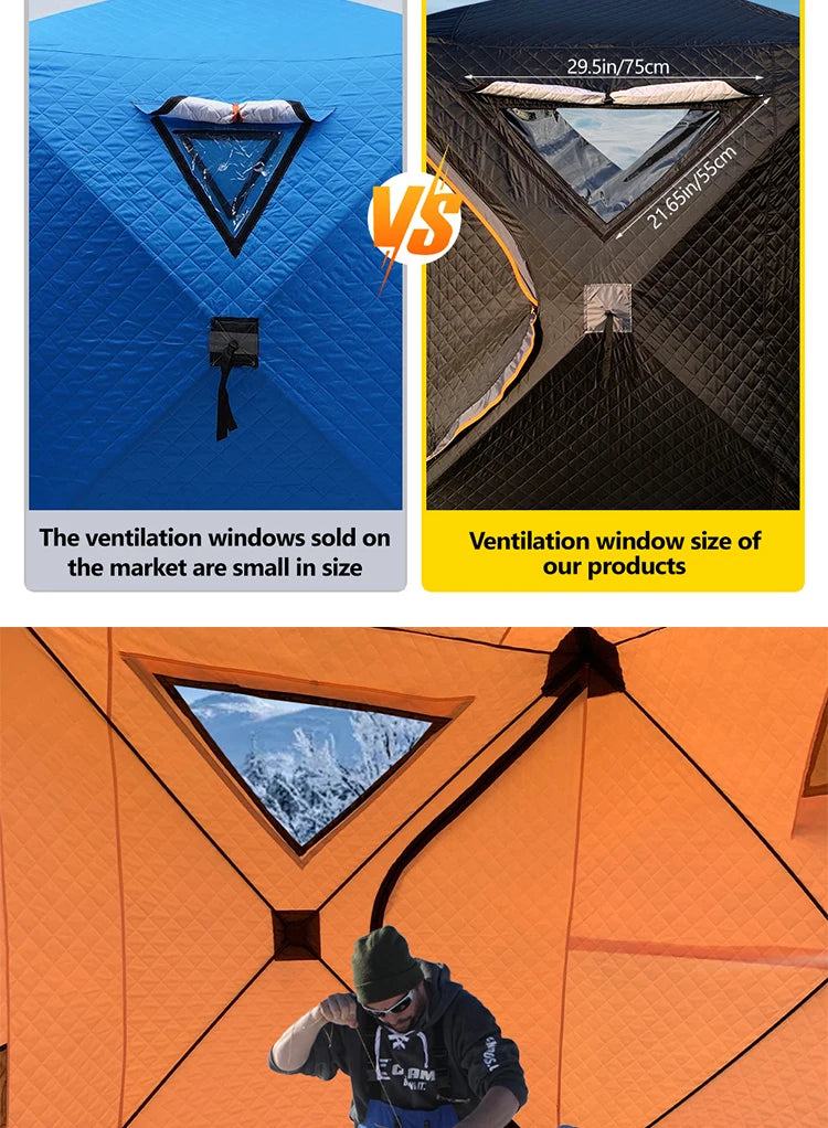 4 Person Ice Fishing Tent, Windproof Insulated Cotton Shelter with Quick Setup, Portable Thickened Warm Winter Tent for Outdoor