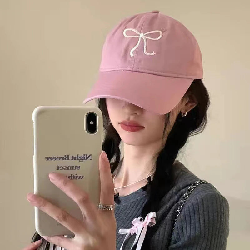 Sweet Bowknot Baseball Cotton Adjustable Snapback Hat Spring Autumn Embroidery Women's Cap Outdoor Casual Sun Hat Visors Hat