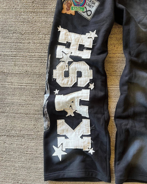 Men Gothic Hip Hop Letter Patch Retro Double Layer Design Baggy Elastic Waist Jogging Casual Pants