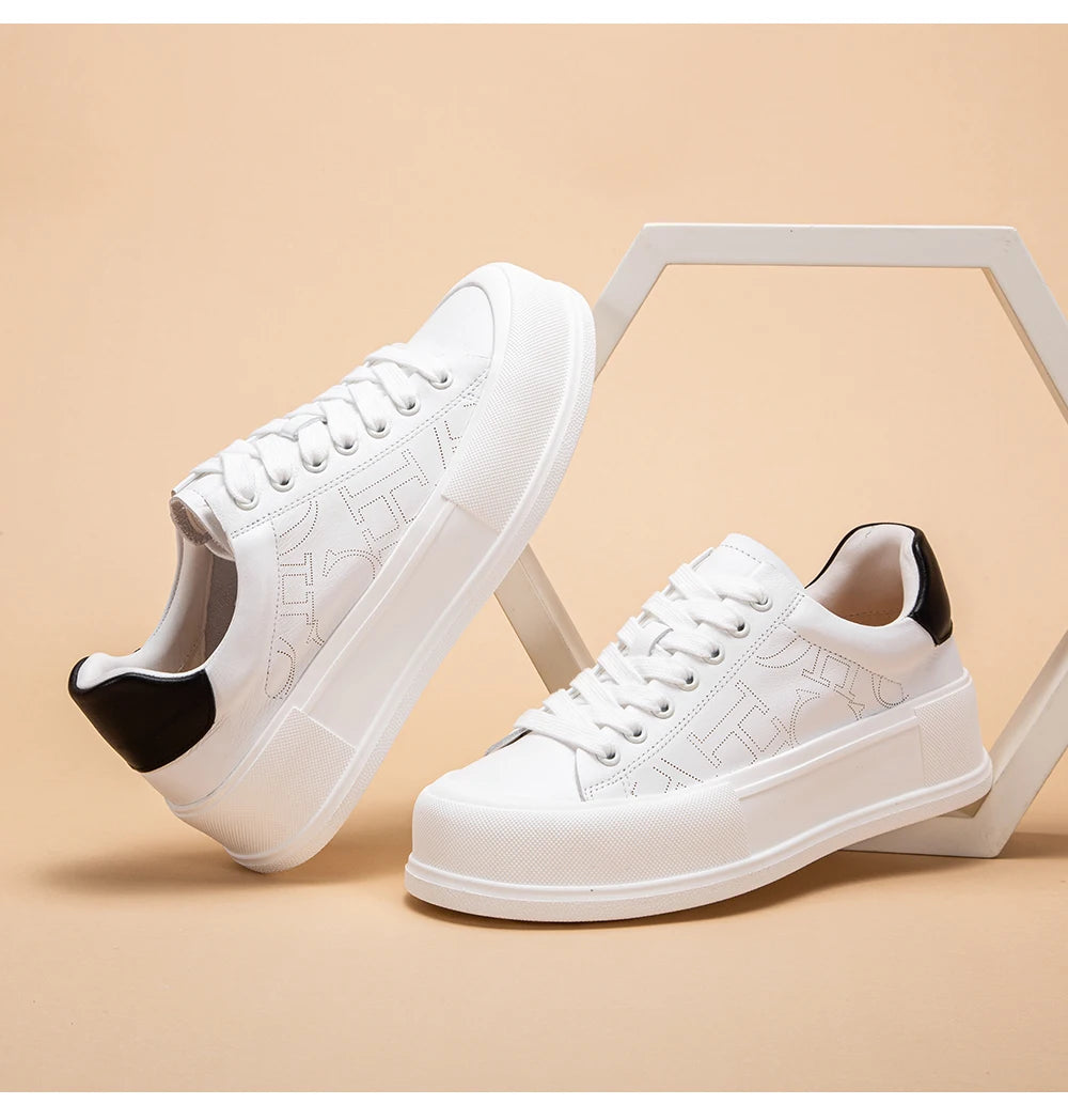 CHCH Women's Sports Shoes New Casual And Comfortable White Shoes Thick-Soled Genuine Leather Wear-Resistant Sports Shoes