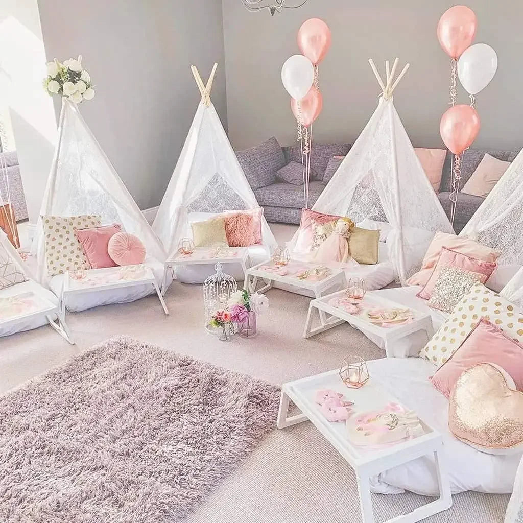 White Lace Teepee Tent for Kids Large Fairy Play House Indoor Wigwam Children Castle Wedding Party Photography Props Boho Decor