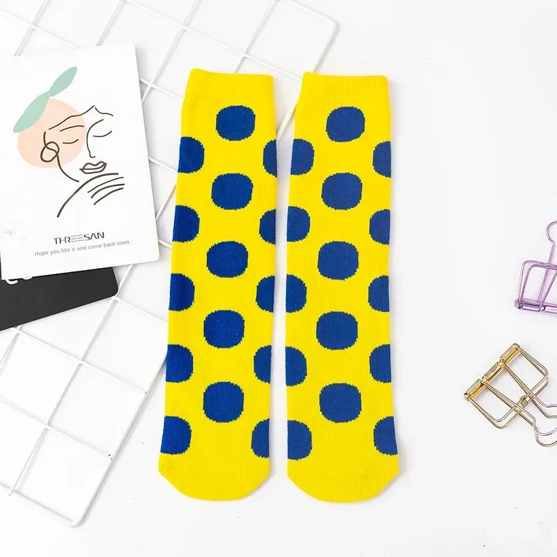 Girl Long Knee Socks New 1-12 Y Child Socks Autumn Winter Color Matching Dot Children's Pile Student Kids Boys Girls Tube Sock