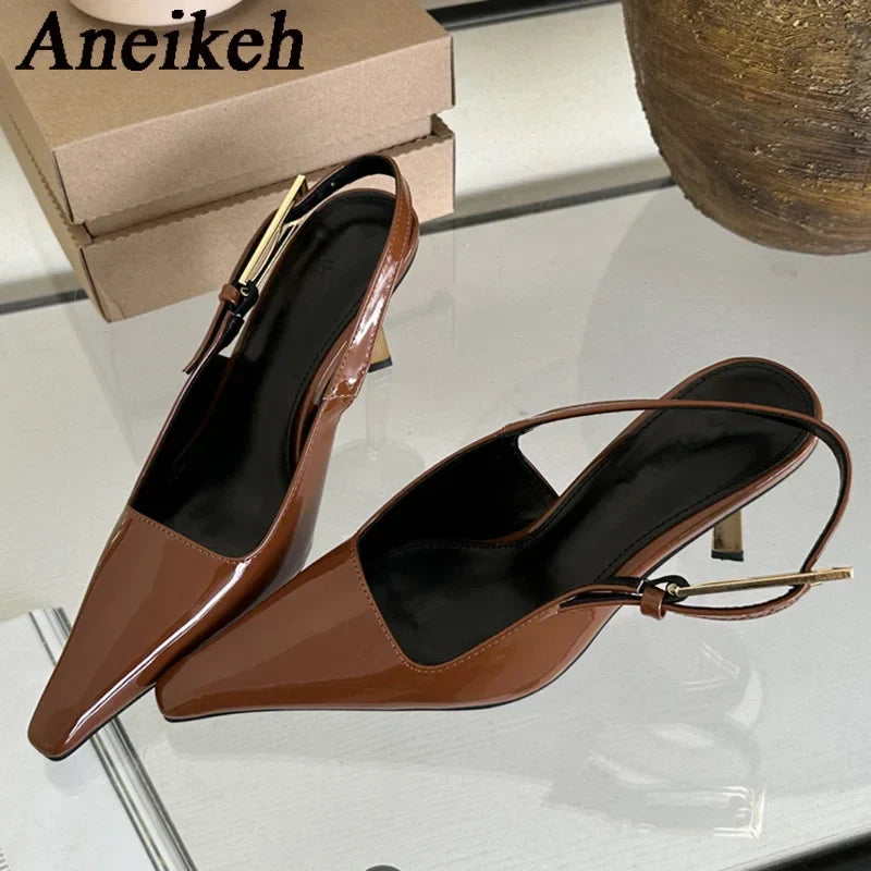 Aneikeh 2024 Summer New Band Women Pumps Shoes Fashion Shallow Slip On Slingback Sandals Thin High Heel Dress Sexy Pumps Shoes