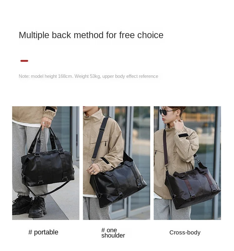 2023 New Men's Business PU Travel Handbag Soft Leather Texture Shoulder Bag Sports TrainingLarge Capacity Handheld Crossbody