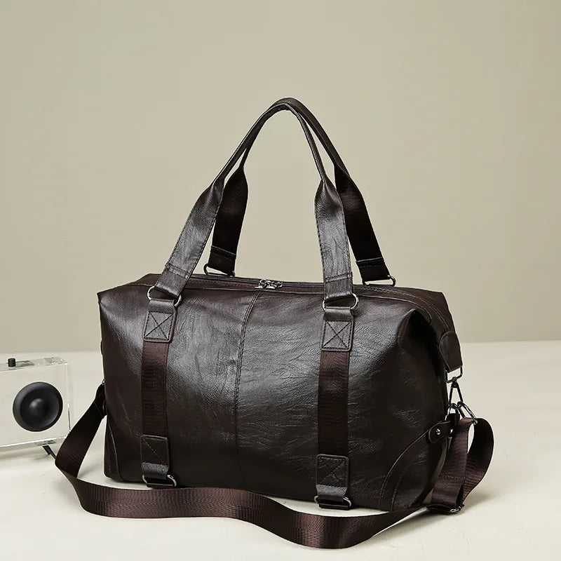 2023 New Men's Business PU Travel Handbag Soft Leather Texture Shoulder Bag Sports TrainingLarge Capacity Handheld Crossbody