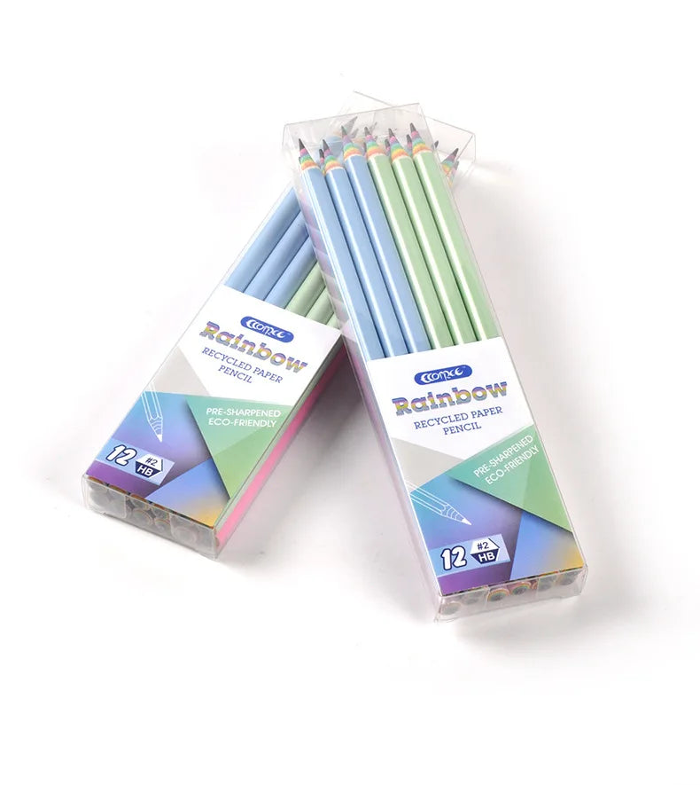 12 Rainbow Paper Pencil Set Children's Writing and Painting HB Professional Art Sketch Comic Pen Office School Supplies