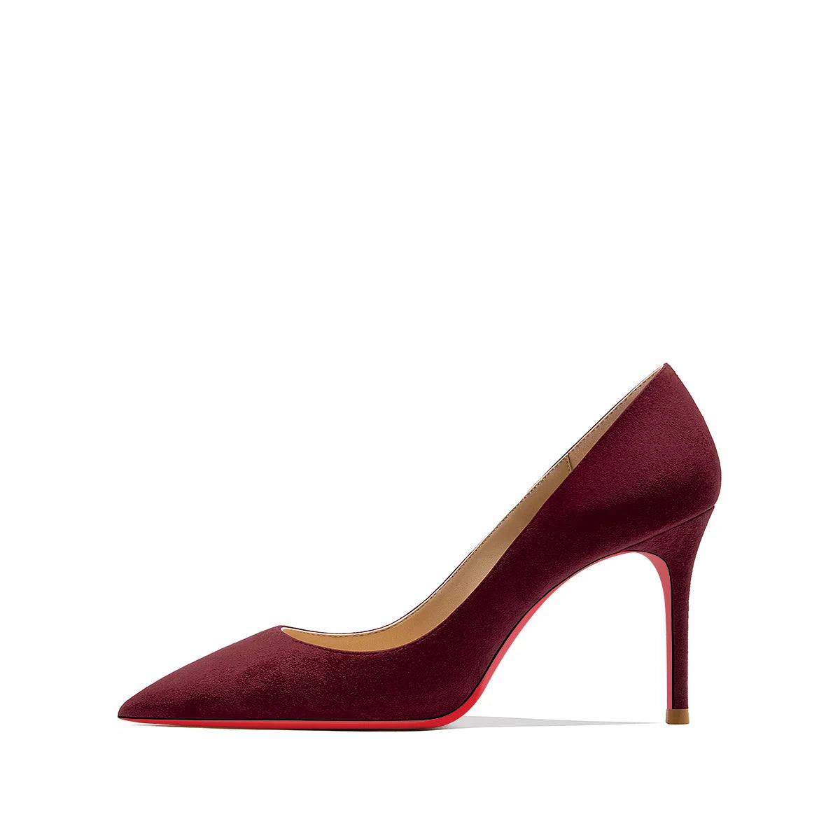 2022 Autumn New Women's High Heels Shoes Sexy Pointed Suede Red Shiny Bottom Pumps Fashionable Temperament Shallow Wedding Shoes