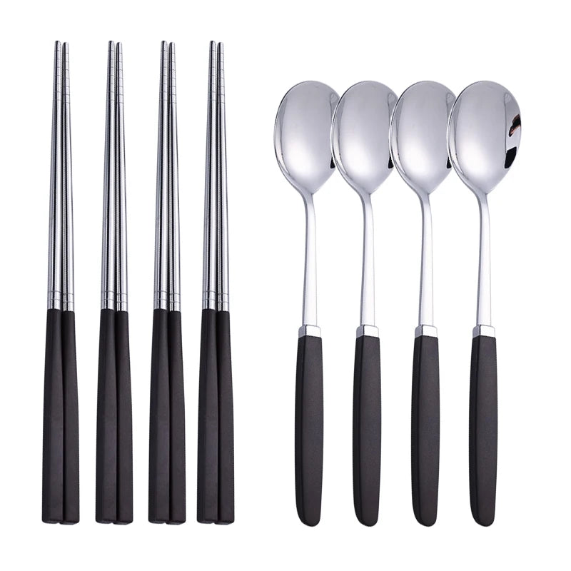 Korean Tableware Set 304 Stainless Steel Cutlery Set High Quality Dinner Set Spoon Chopsticks Set Dinnerware 8Pcs Cutlery Sets