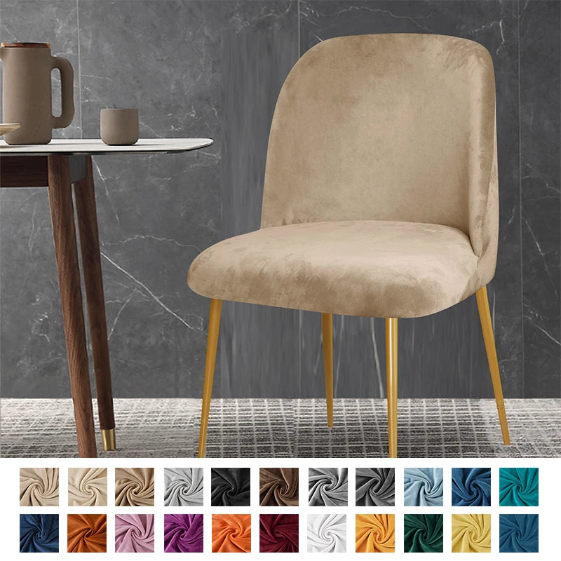 Soft Velvet Chair Cover Duckbill Curved Dining Chair Slipcover Low Back Thick Stretch Seat Covers for Living Room Kitchen Hotel