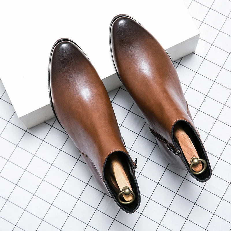 Men's Shoes Chelsea Boots Causal Business Retro Ankle Boots Man Walking Shoes Pu Leather Shoes Waterproof Classic Loafers Men