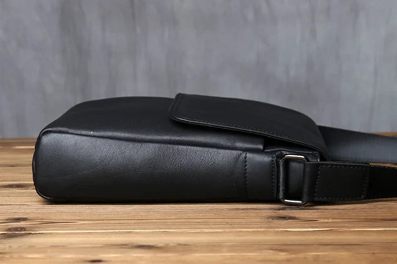 New NZPJ-Leather Shoulder Bag for Men, Natural Cowhide, Vertical Crossbody Bag, Casual, Large Capacity, Flip, Zipper, 10 ", iPad
