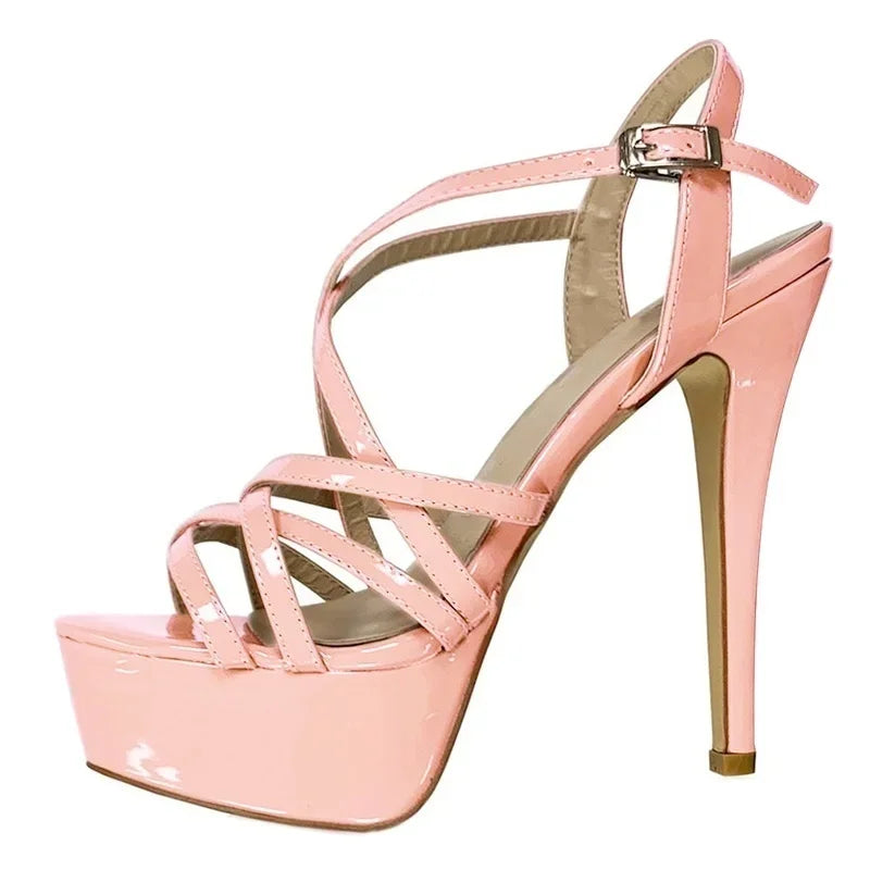 LOSLANDIFEN 2026 NEW 14CM Open Toe Platform High Heels Snake Pattern Sandals Sexy Ankle Strap Gladiator Party Dress Women Shoes