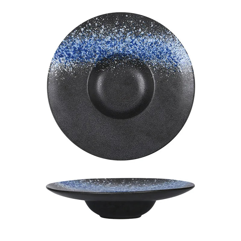 Italian Straw Hat Plate Commercial Italian Noodle Western Salad Plate Japanese Vintage Ceramic Plate UFO Round Deep Soup