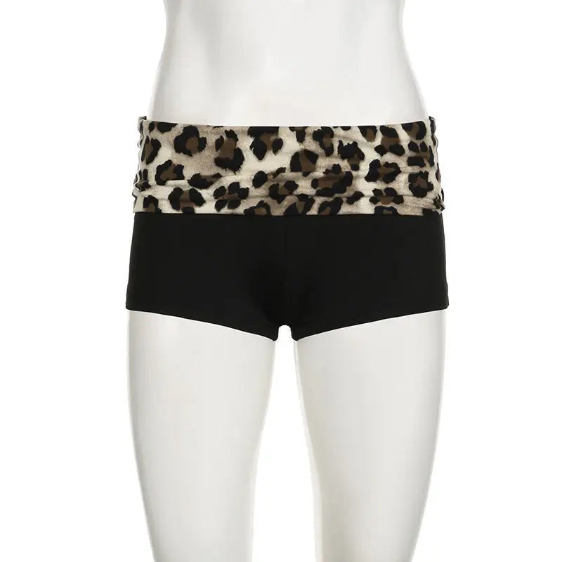 Contrast Patchwork Leopard Low Waist Slim Sexy Booty Shorts Womens Baddie Outfits