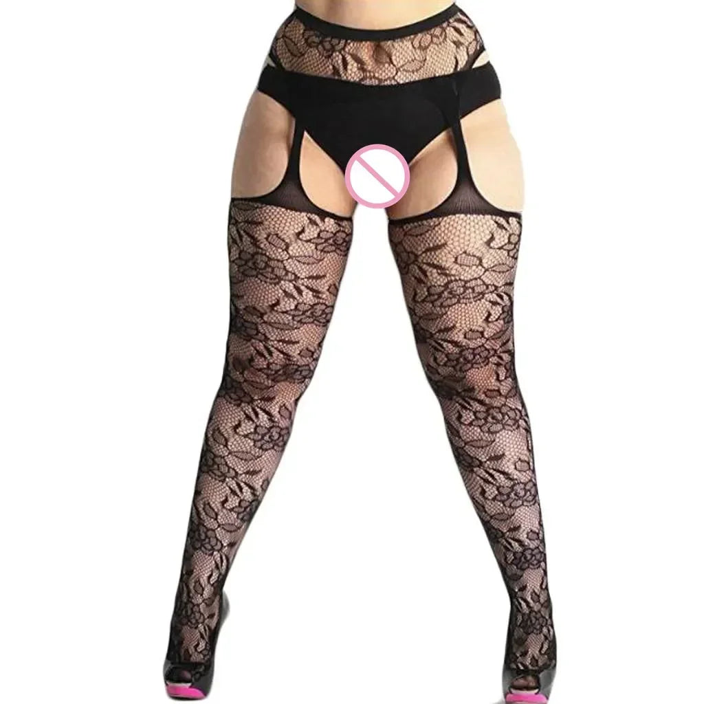 Lace Knee Thigh High Elastic Fishnet Stockings Sexy Transparent Thin Black Stocking White Plus Size Long Socks for Women Summer