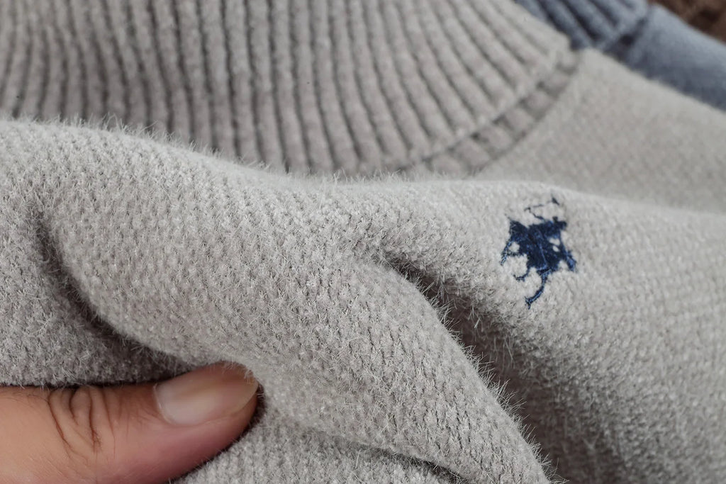 Designer Luxury Brand Men's Knit Pullover Pony Embroidered Sweater Winter British Business Fashion Trend Plush Thicken Menswear