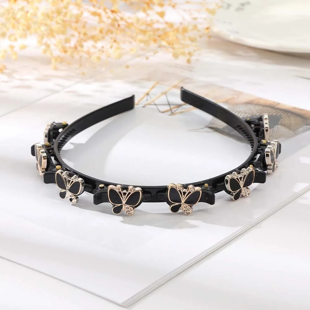 Hair Accessories Elegant Hair Bands with Clips Sweet Shiny Women Butterfly Hair Hoop Headwear Hair Weaving Tool Hairband Party