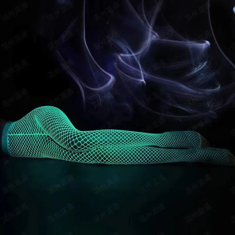 New Night Fluorescent Women's Long Socks Fishnet Body Stockings Curve Lingerie Mesh Fabric High Waist Sex Tights Sexy Bodysuits