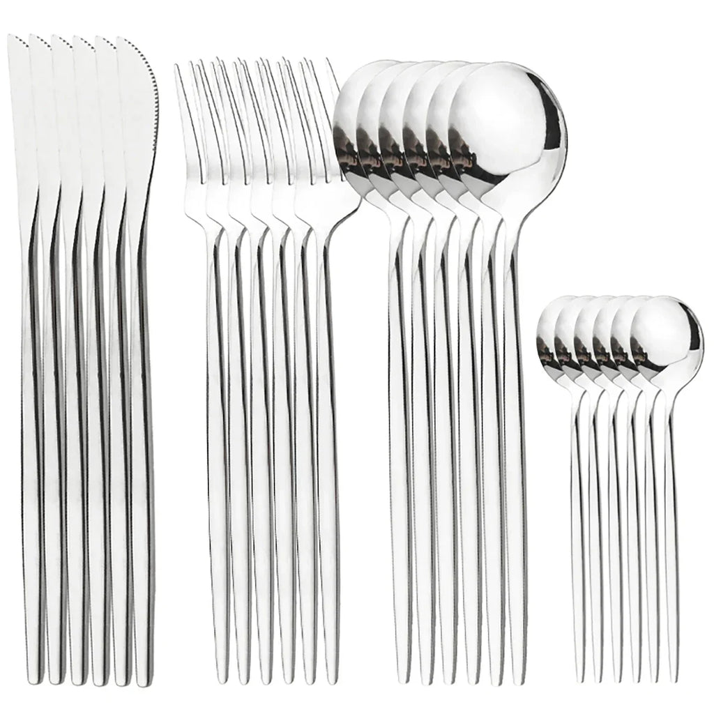 24Pcs Gold Tableware Sets Stainless Steel Cutlery Knife Tea Fork Coffee Spoon Flatware Dishwasher Safe Dinner Kitchen Dinnerware