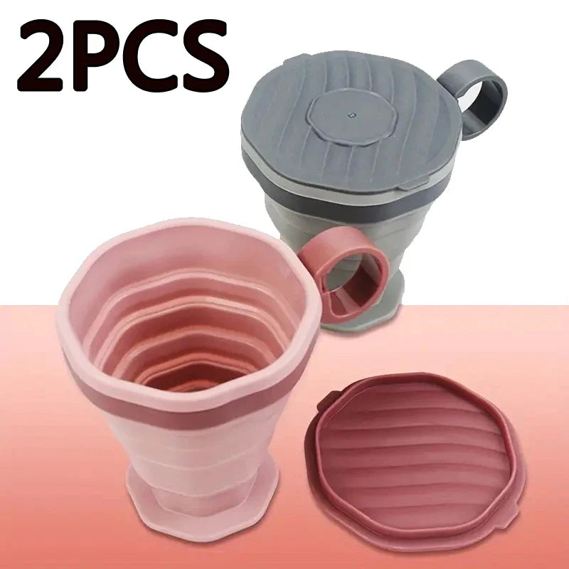 NEW 1/2Pc Foldable Coffee Cup With Handle And Lid,Creative Portable Water Cup,Travel Camping Hiking Cycling Kitchen Accessories