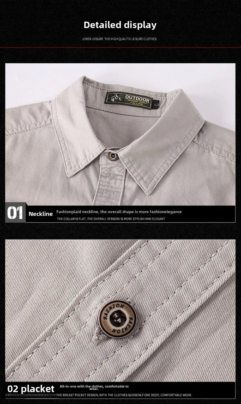 2025 New Shirts Men's Summer Casual 100 Cotton Multi-Pocket Short Sleeve Coat Outdoor Cycling Work Camping Single-breasted Shirt