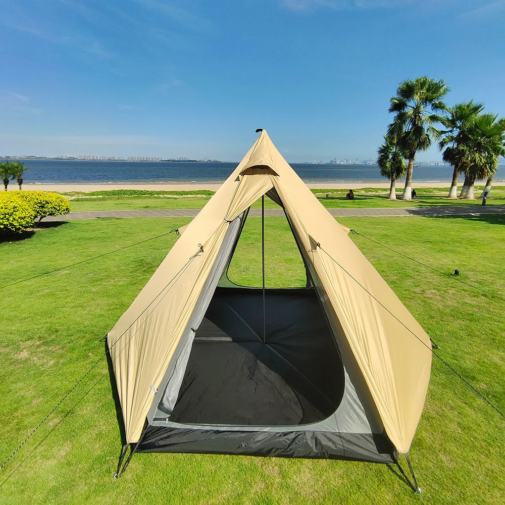 Indian Tent Outdoor Waterproof Tipi Tent 4 Person Yurt Family Mongolian Large Teepee Camping for Adults Pyramid Double Layer