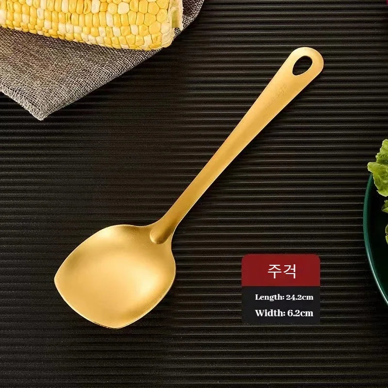9pcs Stainless Steel Dinnerware Set Creative Korean Cutlery Golden Spoon Korean-style Chafing Dish Buffet Cutlery Set Spoon Set