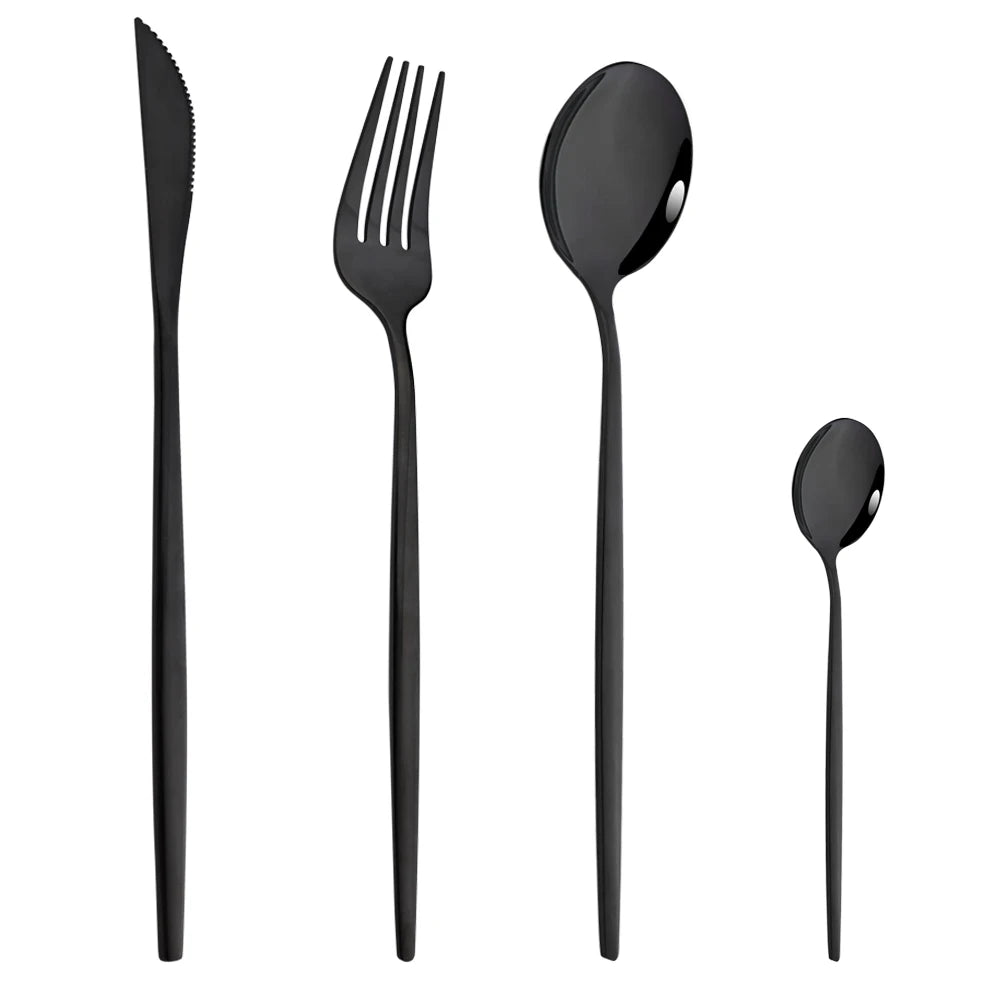 Drmfiy Pink Silver Stainless Steel Dinnerware Set Fork Knife Soup Ice Spoon Cutlery Set Western Flatware Kitchen Silverware Set