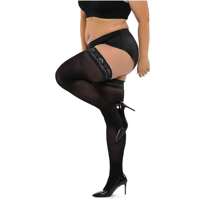 Lace Knee Thigh High Elastic Fishnet Stockings Sexy Transparent Thin Black Stocking White Plus Size Long Socks for Women Summer