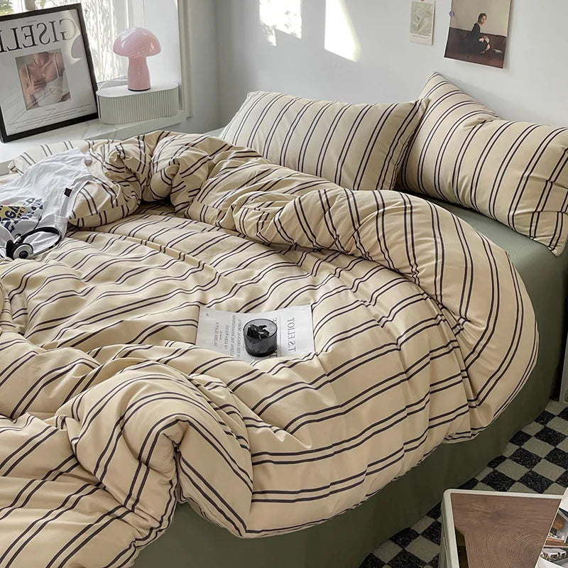 Bed Linen Bed Sheets Set Stripes Dots Duvet Cover Set Quilt Cover Bed Sheet Quilt Sets Queen Size INS Blogger Comforter Sets