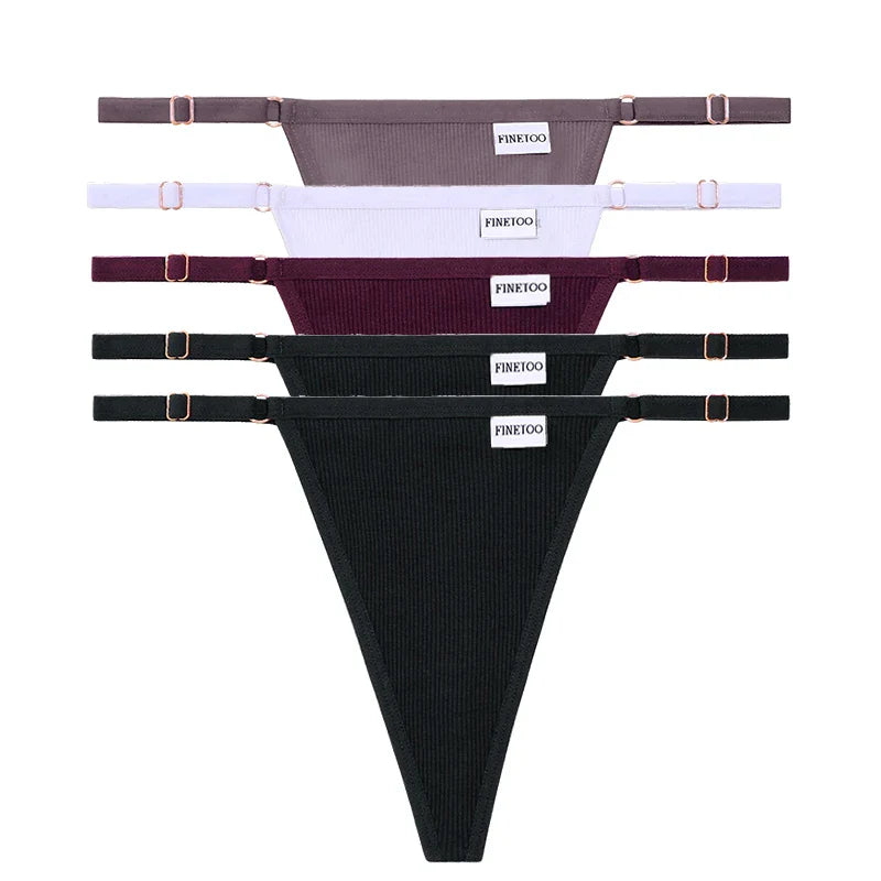 Adjustable Women's Panties FINETOO Sexy Cotton Panties Solid Low Waist Seamless Thongs Female Underpants Women Lingerie 5pcs/set