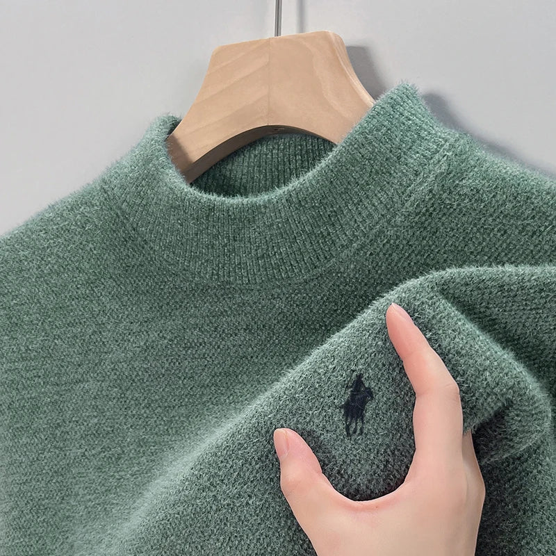 Designer Luxury Brand Men's Knit Pullover Pony Embroidered Sweater Winter British Business Fashion Trend Plush Thicken Menswear