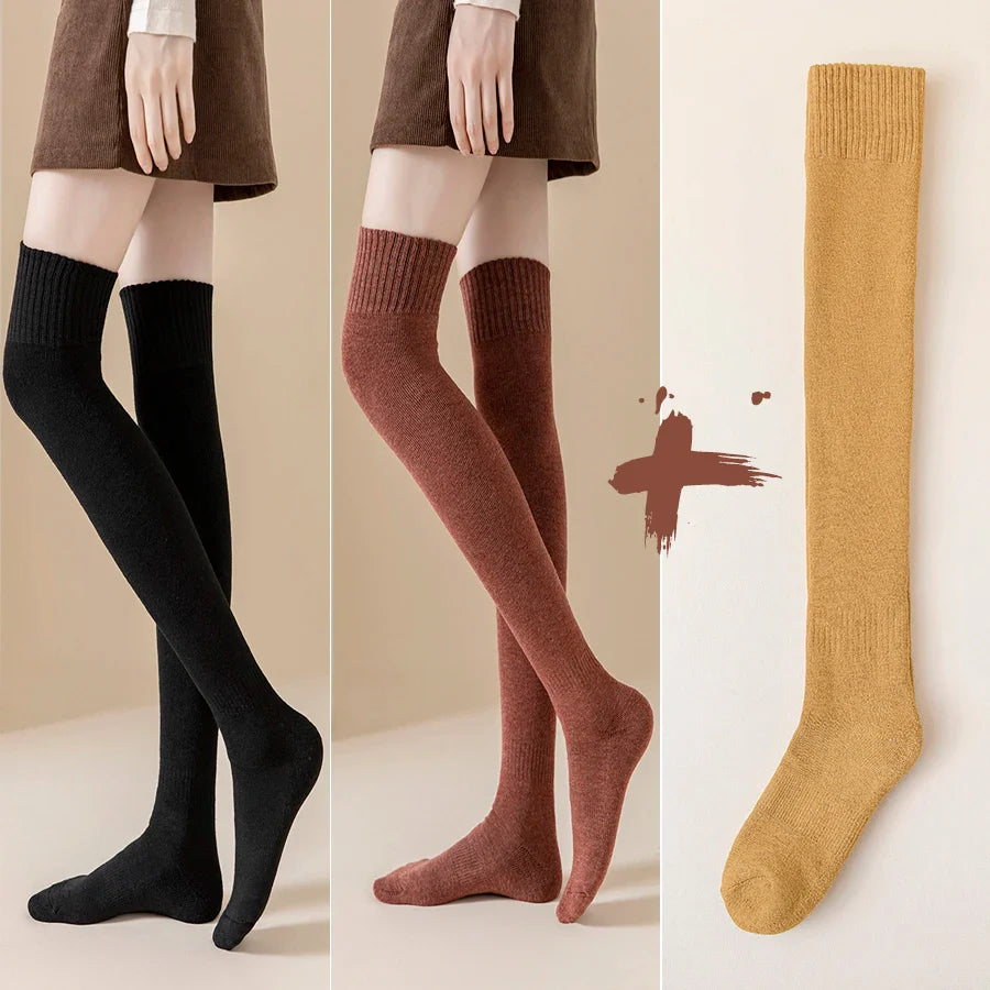 Thick Stockings Socks Women Warm Winter Over Knee High Hold Up Cotton Sexy Slim Ladies Girls Halloween Gift 6 Colors 1 Pairs