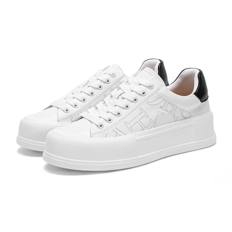 CHCH Women's Sports Shoes New Casual And Comfortable White Shoes Thick-Soled Genuine Leather Wear-Resistant Sports Shoes