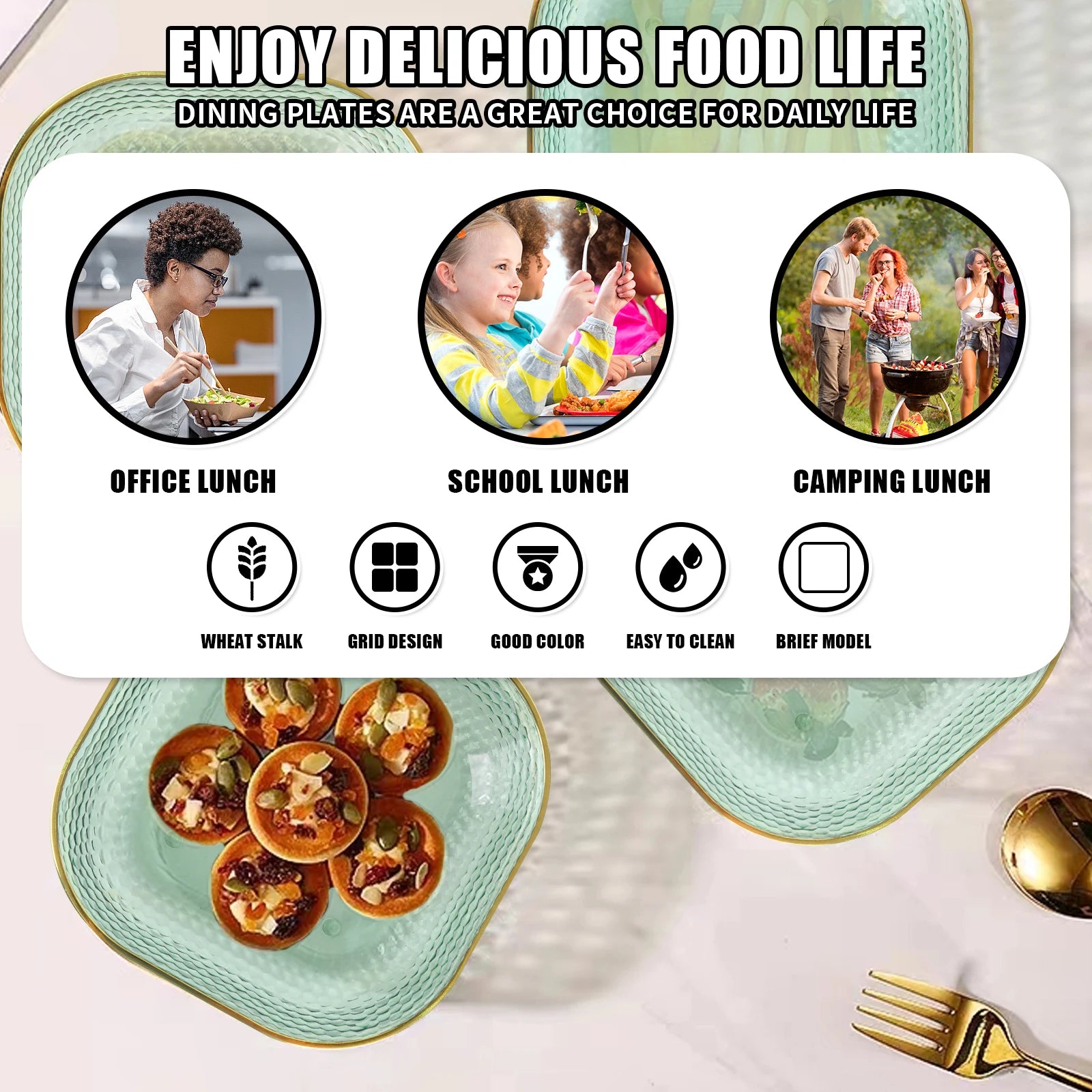 Fashion Fruit Plate Living Room Salad Plate Plastic Tray Home Decoration Golden Edge Stackable Snacks Serving Platter 4pcs/set