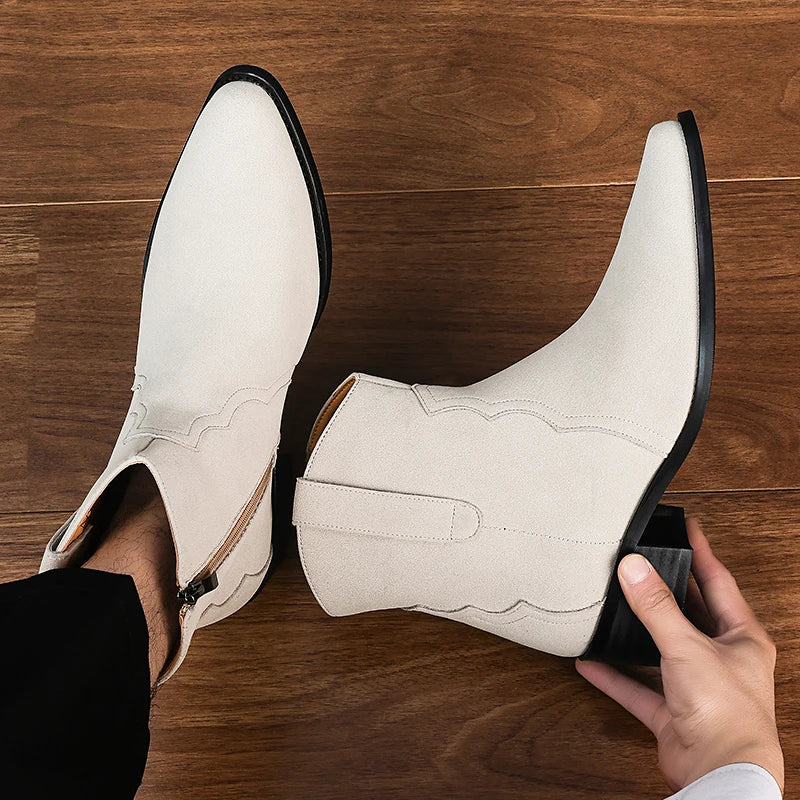 Men High Top Boots Solid Color Comfortable Breathable Fashionable Lightweight High Heeled Business Short Boots
